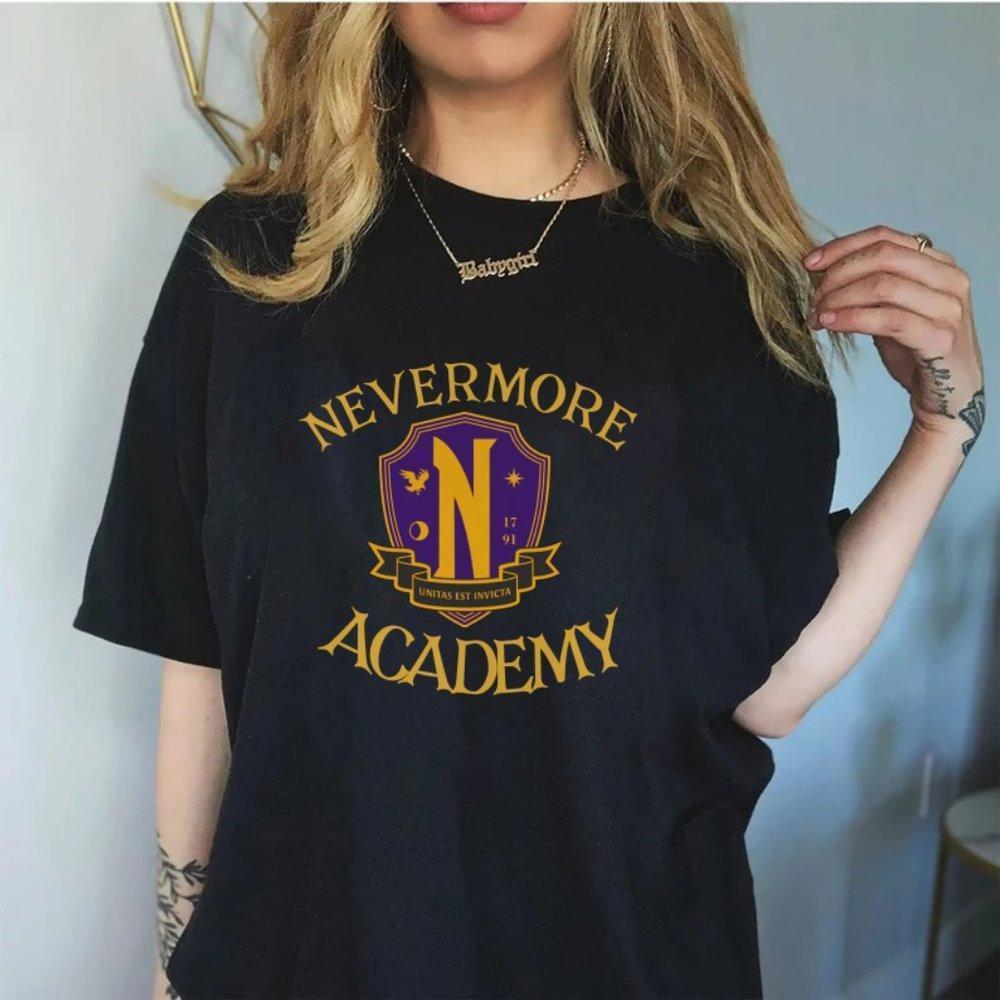 Nevermore Academy Logo Design Black Shirt, Wednesday Adam Family Tee